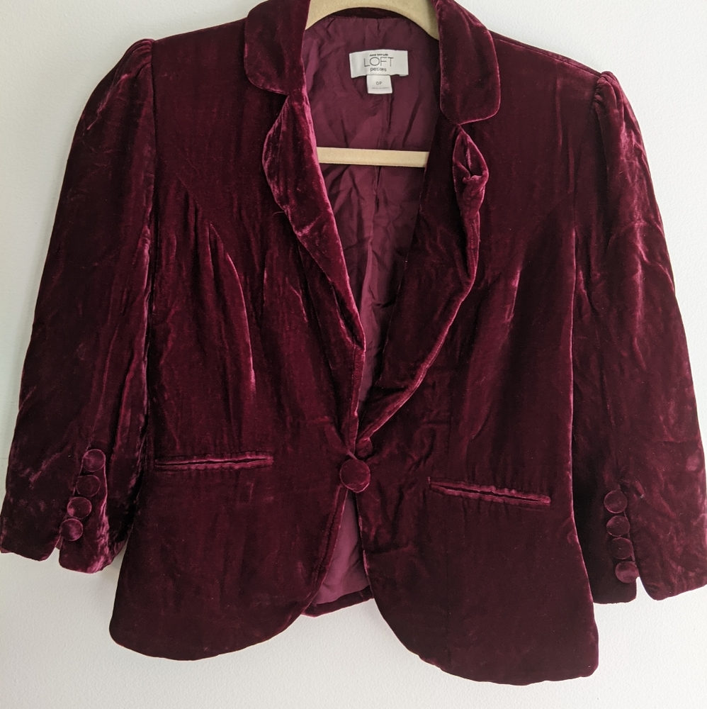 Maroon Velvet blazer - Loft brand - petite small